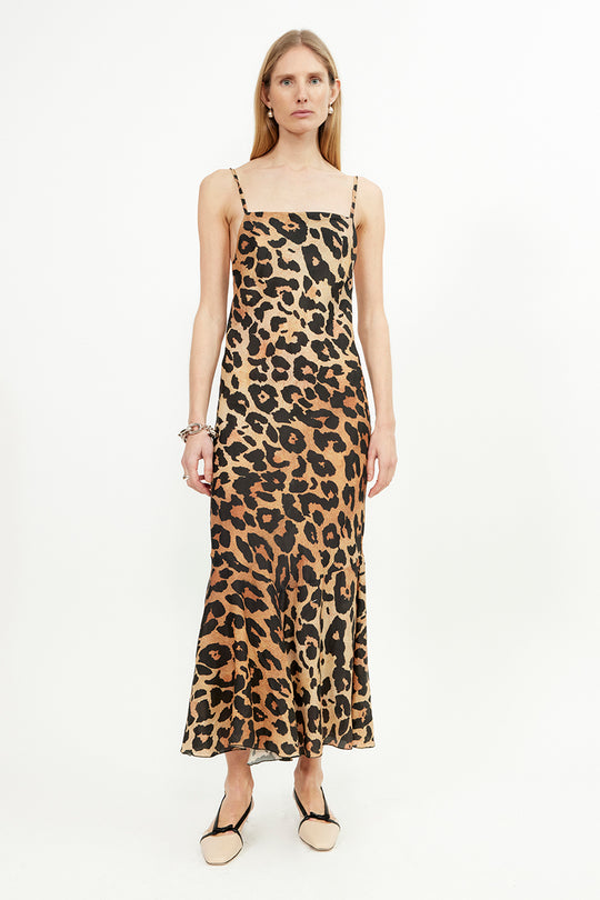 long dress in leo print fauve