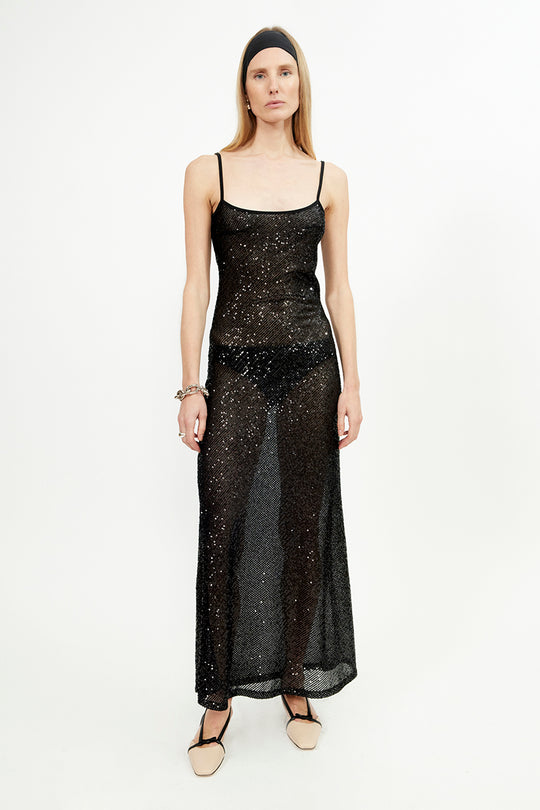embroidered long dress shine
