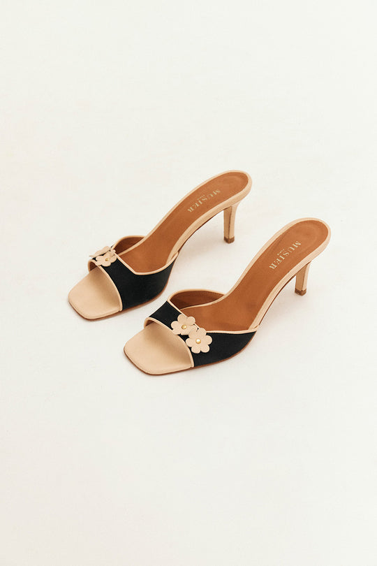 mules en satin canaries