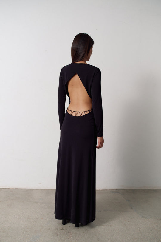 Long Classic backless dress - Black – Leiluna Collection